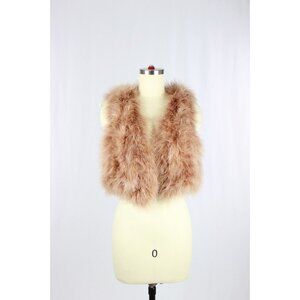 AKUALANI Dusty Pink Ostrich Feather Cropped Vest Shrug, Size S/M
